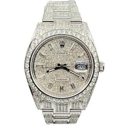 geïnspireerd bij Rolex Datejust 41 – New – 126300 – Full Iced out – Diamonds – Pave Baguette Dial